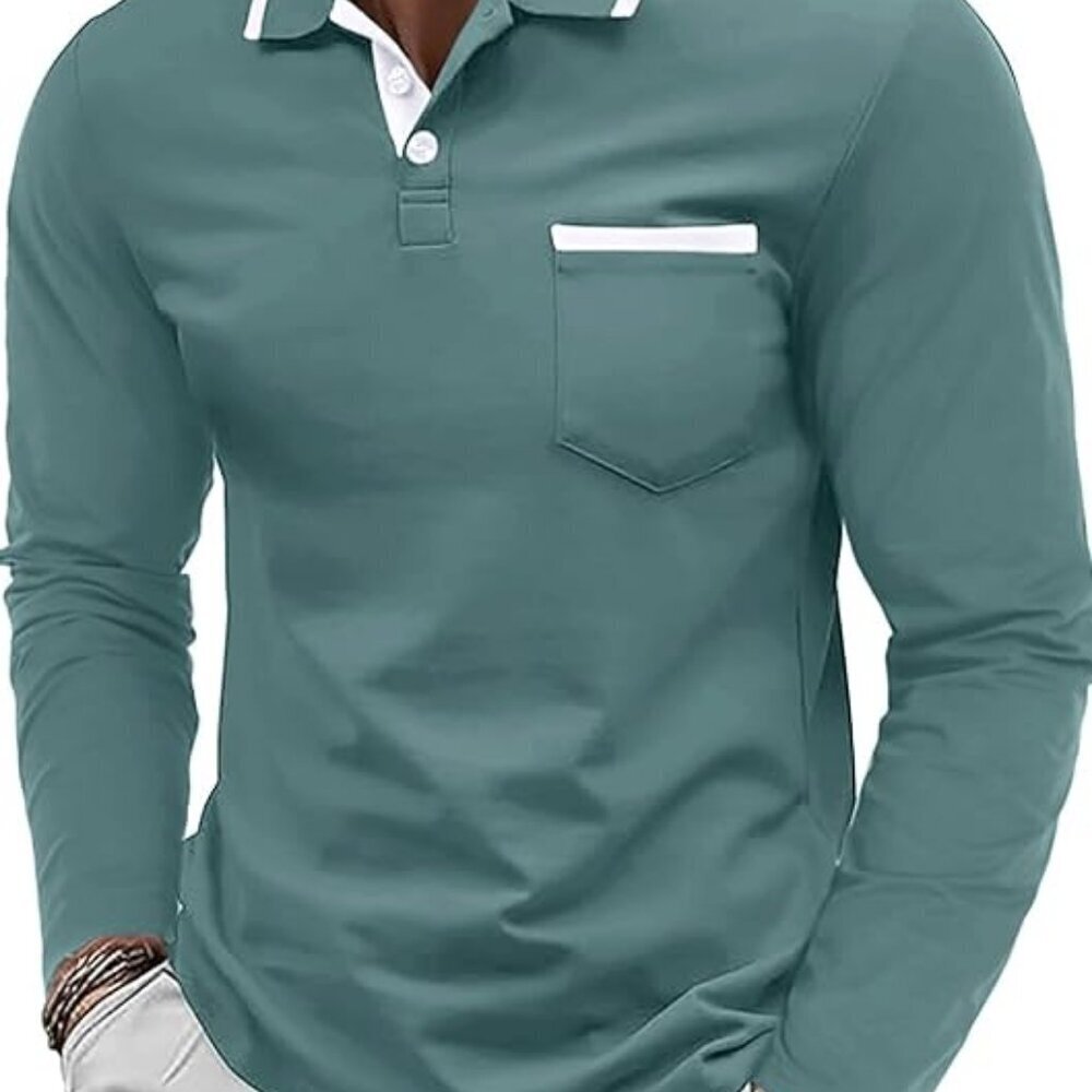 Soft Cotton Long Sleeve Polo Shirt Men Casual Golf
